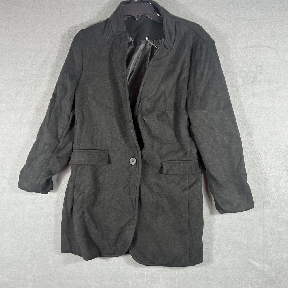 Women's Black Cotton Blend Single Button Blazer Jacket Coat Size M
